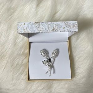 NEW Charter club roses silver style pin faux stones